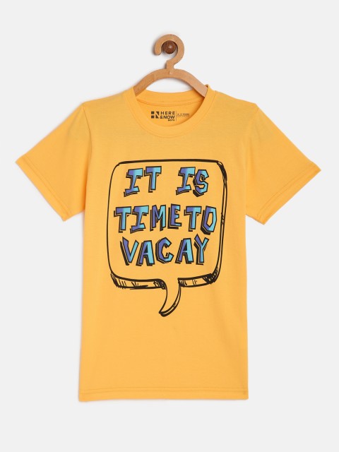 

HERENOW Boys Yellow Printed Pure Cotton T-shirt