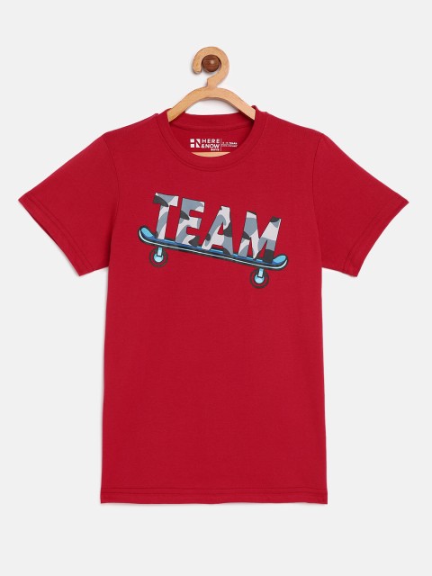 

HERENOW Boys Red Cotton Typography Printed Pure Cotton T-shirt
