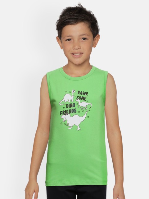 

HERENOW Boys Green Printed Pure Cotton T-shirt