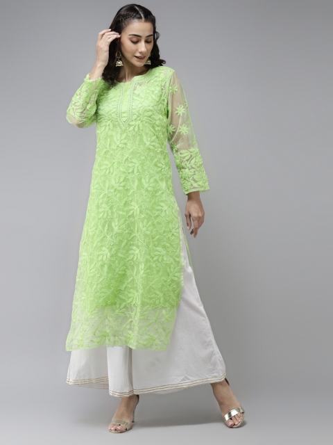 

ADA Women Green Ethnic Motifs Embroidered Chikankari Floral Kurta