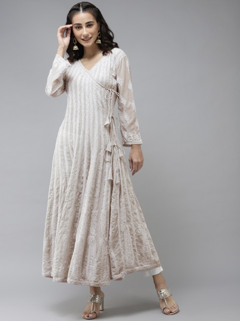 

ADA Women Grey Ethnic Motifs Embroidered Chikankari Anarkali Kurta