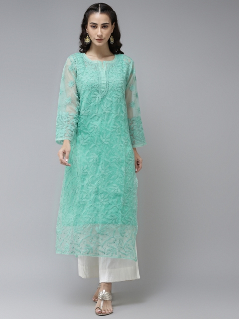

ADA Women Sea Green Ethnic Motifs Embroidered Chikankari Kurta
