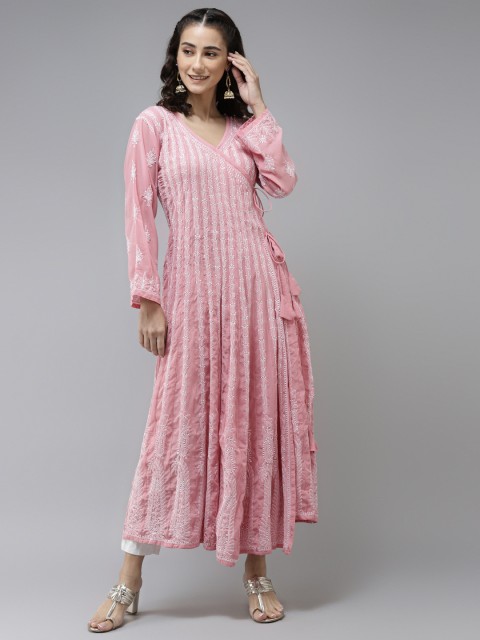 

ADA Women Pink Ethnic Motifs Embroidered Chikankari Anarkali Kurta