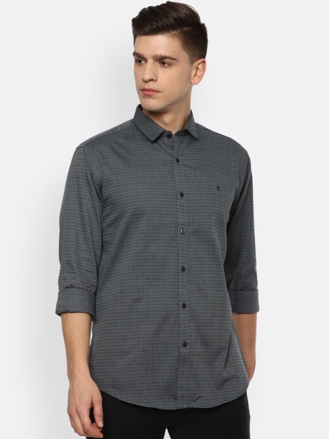 

V Dot Men Black & Grey Striped Pure Cotton Casual Shirt