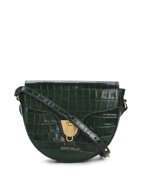 

Coccinelle Women Green Animal Skin Textured Leather Half Moon Sling Bag