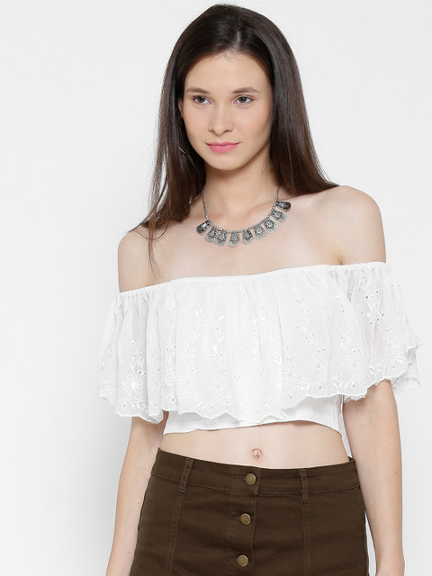 

FOREVER 21 Women White Off-Shoulder Crop Top