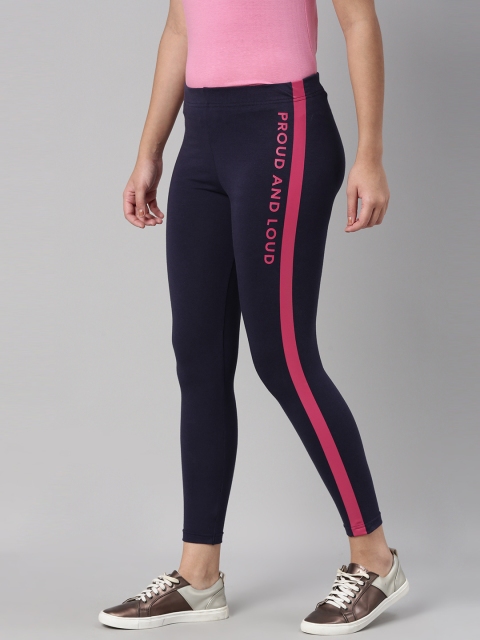 

abof Women Navy Blue Printed with Stripes Leggings