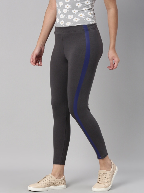 

abof Women Charcoal Grey Solid Side Striped Leggings