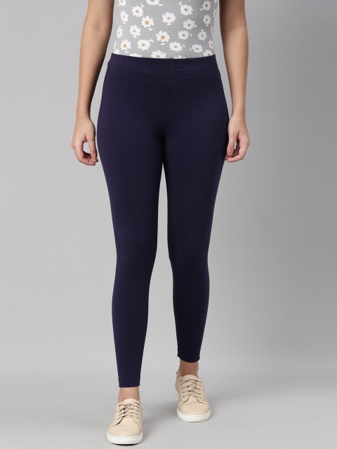 

abof Women Navy Blue Solid Cotton Ankle- Length Leggings