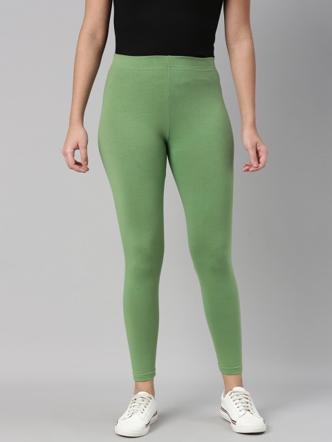 

abof Women Green Solid Side Striped Ankle Length Leggings