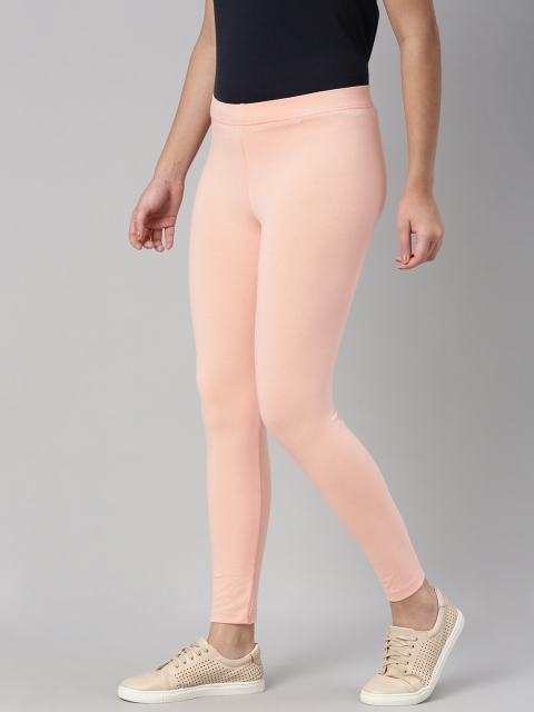 

abof Women Peach-Coloured Solid Ankle Length Leggings