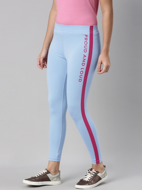 

abof Women Blue Printed with Stripes Leggings