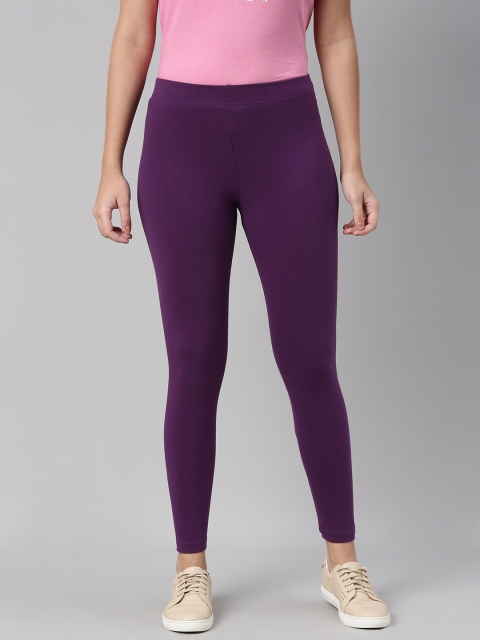 

abof Women Purple Solid Cotton Ankle-Length Leggings