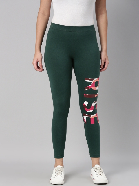

abof Women Green Printed Cotton Ankle-Length Leggings