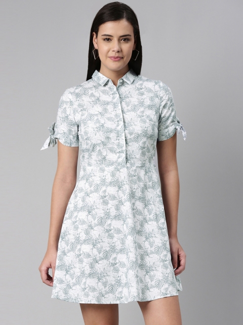 

abof Women Blue Floral Print Pure Cotton Fit & Flare Dress