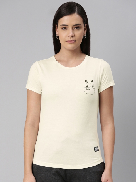 

abof Women Off White Pure Cotton T-shirt