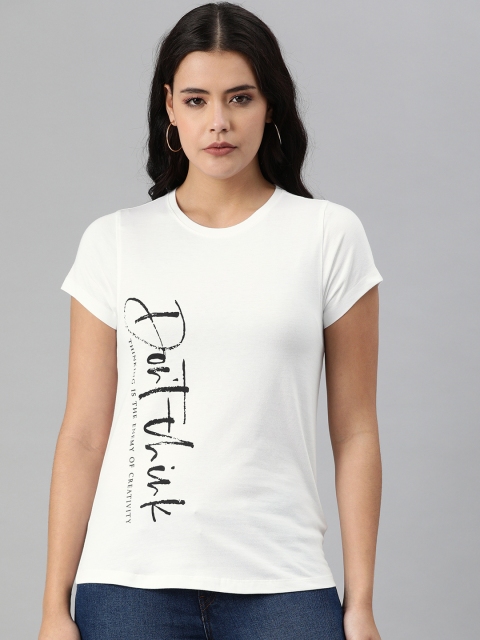 

abof Women White Typography Printed Pure Cotton T-shirt