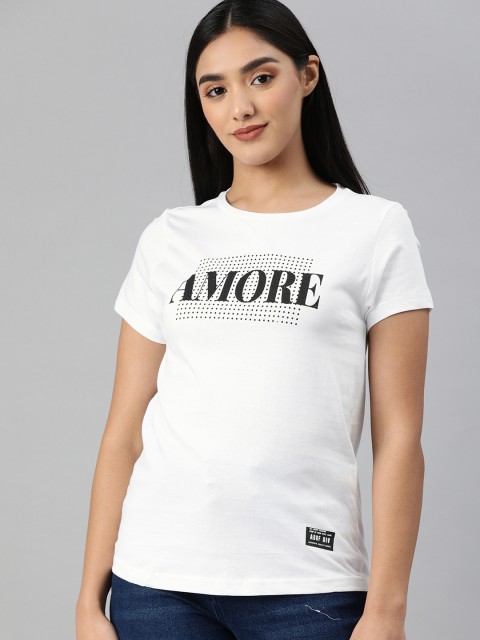 

abof Women White Typography Printed Pure Cotton T-shirt