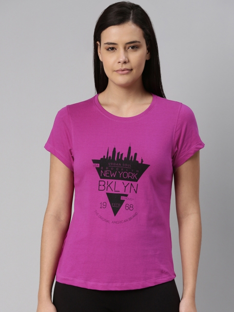 

abof Women Purple Printed Pure Cotton T-shirt