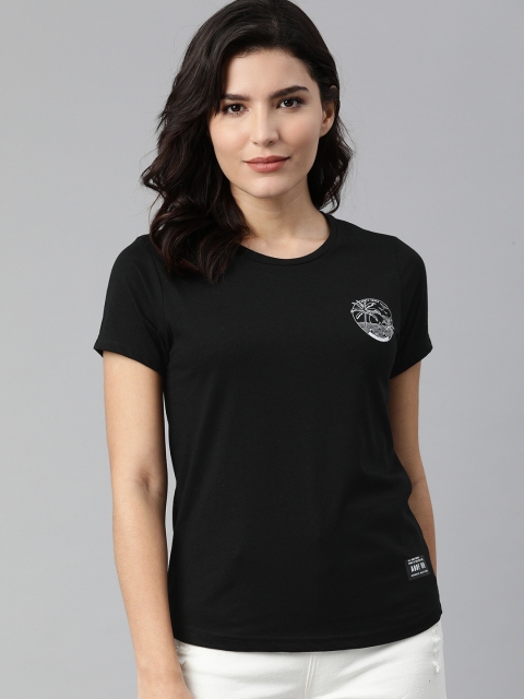 

abof Women Black Pure Cotton T-shirt