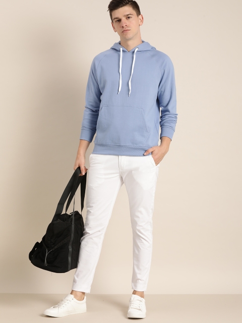 

ether Men Blue Solid Hooded Sweatshirt