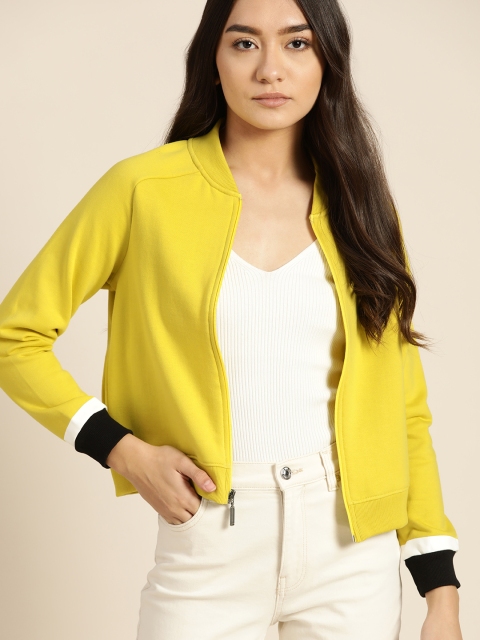 

ether Women Lime Green Solid Bomber Jacket