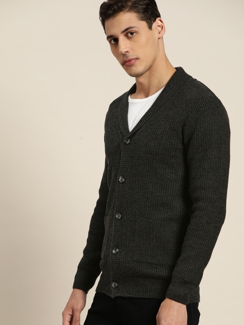 

ether Men Charcoal Grey Ribbed Cardigan