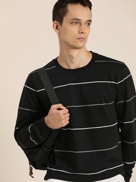 

ether Men Black & White Striped Sweatshirt