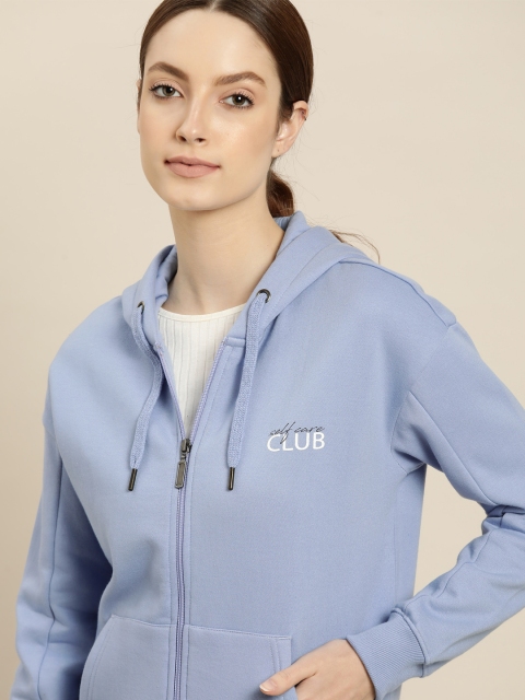 

ether Women Blue Solid Hooded Sweatshirt