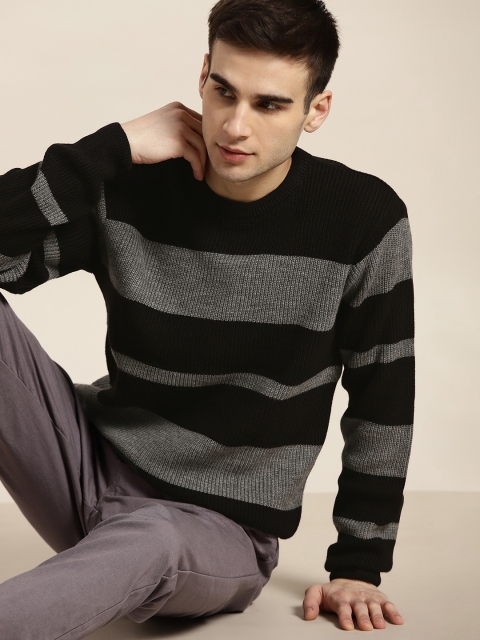 

ether Men Black & Grey Striped Pullover