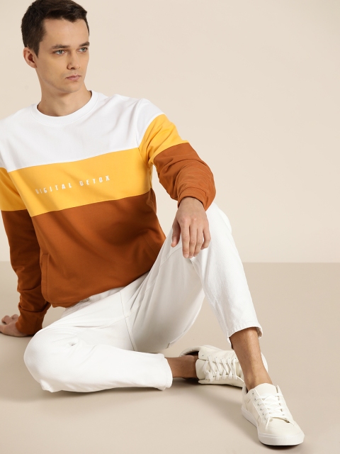 

ether Men Rust Brown & White Colourblocked Sweatshirt