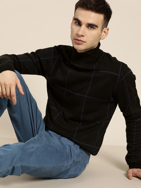 

ether Men Black & Blue Checked Pullover