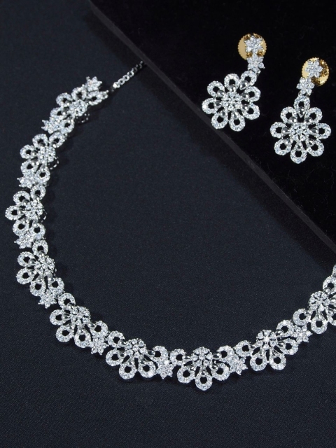 

I Jewels Rhodium-Plated Silver AD Studded Jewellery Set