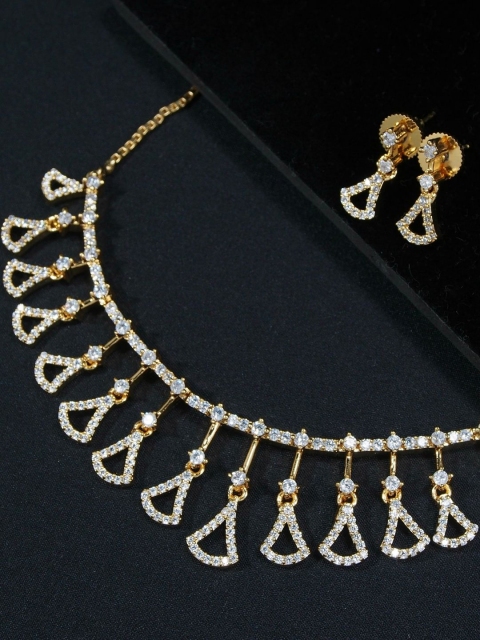 

I Jewels Gold Plated & White AD Studded Jewellery Set