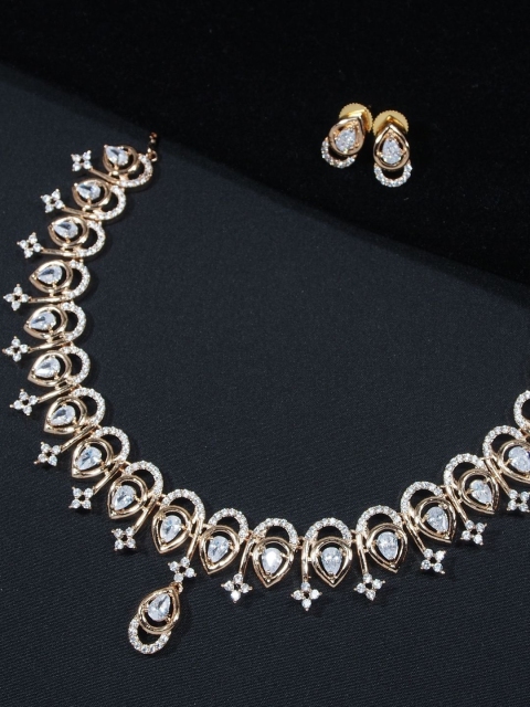 

I Jewels Rose Gold-Plated AD Studded Jewellery Set