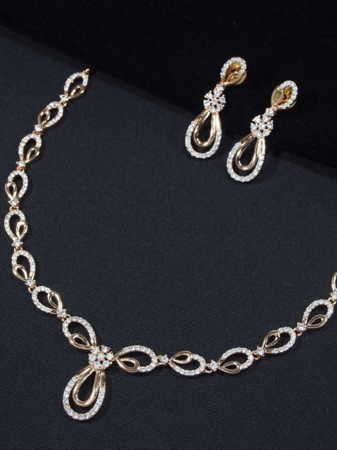 

I Jewels Rose Gold Plated AD Studded Jewellery Set