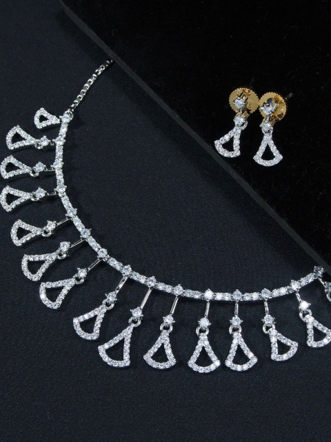 

I Jewels Rhodium-Plated Silver AD Studded Jewellery Set