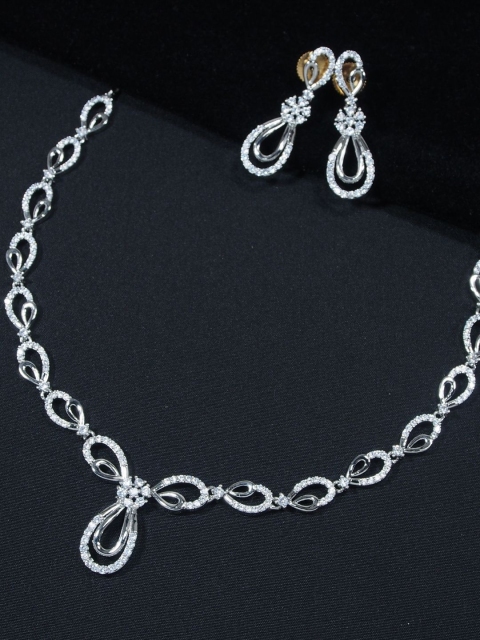 

I Jewels Rhodium-Plated Silver AD Studded Jewellery Set