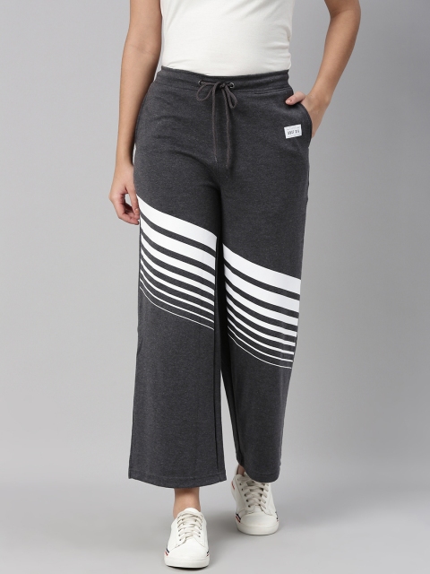 

abof Grey Melange Striped Wide Leg Track Pants