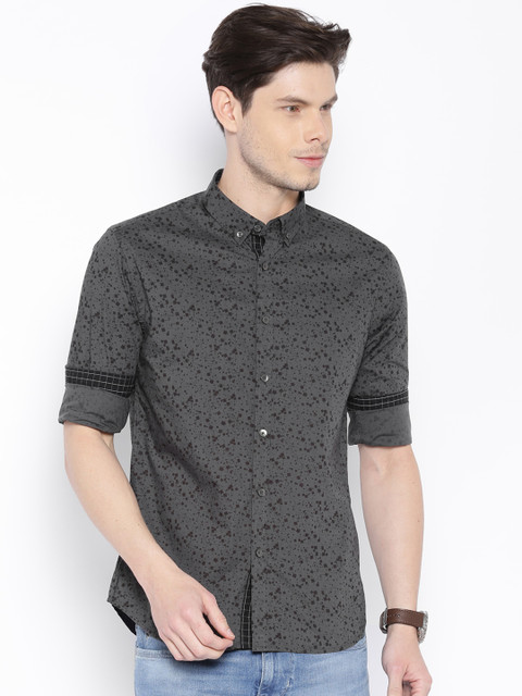 

Flying Machine Men Charcoal Grey Printed Slim Fit Casual Shirt