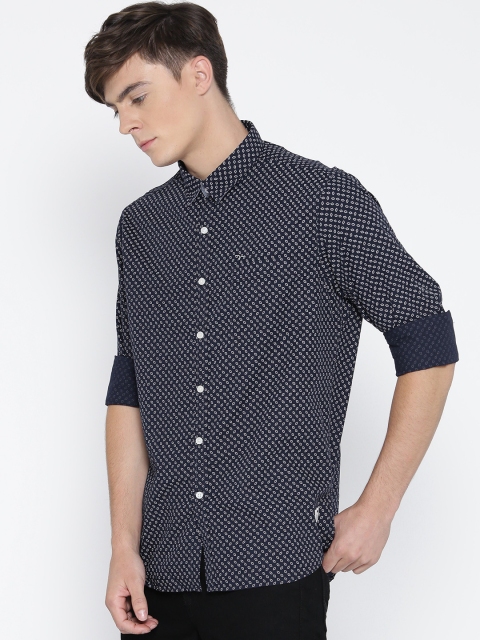 

Flying Machine Men Navy Printed Casual Shirt, Navy blue