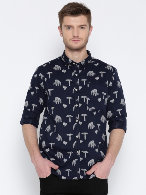 

Flying Machine Men Navy Printed Casual Shirt, Navy blue