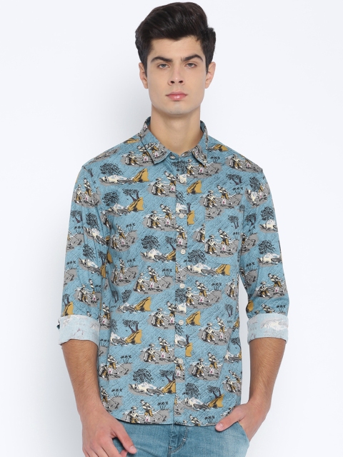 

Flying Machine Men Blue Printed Casual Shirt