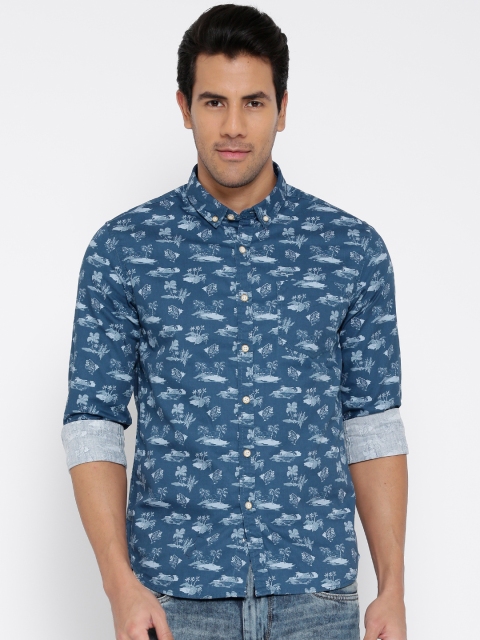 

Flying Machine Men Teal Blue Printed Casual Shirt