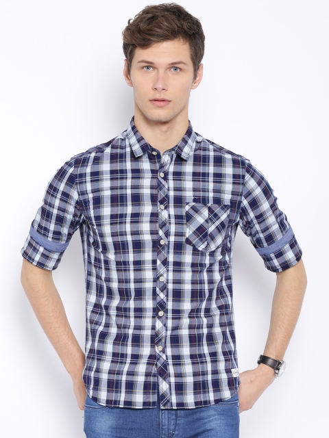

Flying Machine Men Navy & Grey Checked Casual Shirt, Navy blue
