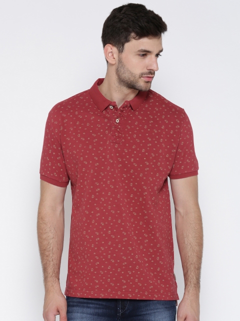 

Flying Machine Men Red Printed Polo Pure Cotton T-shirt