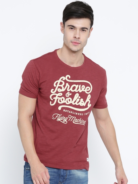 

Flying Machine Men Maroon Printed Pure Cotton T-shirt