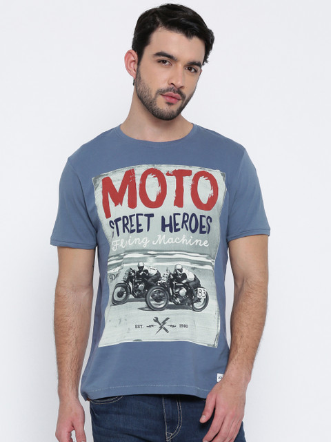 

Flying Machine Men Blue Printed T-shirt