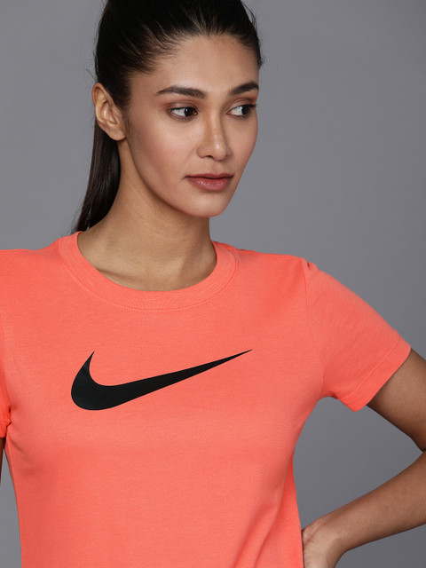 

Nike Women Orange Brand Logo Printed Dri-FIT DFC CREW Training T-shirt