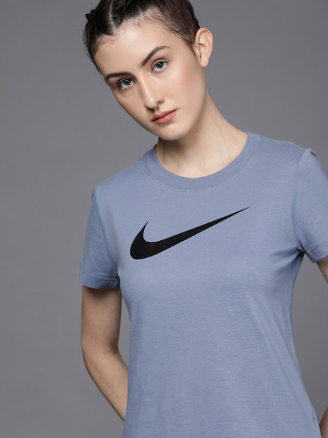 

Nike Women Blue Brand Logo Printed DFC CREW Dri-FIT Training T-shirt